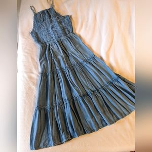 Denim tiered midi dress